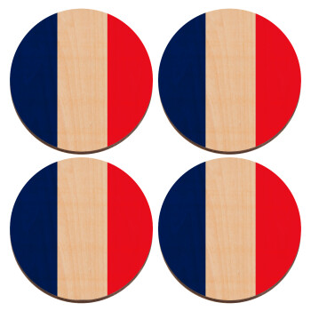 France flag, ΣΕΤ x4 Σουβέρ ξύλινα στρογγυλά plywood (9cm)