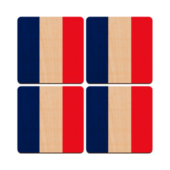 France flag, ΣΕΤ x4 Σουβέρ ξύλινα τετράγωνα plywood (9cm)