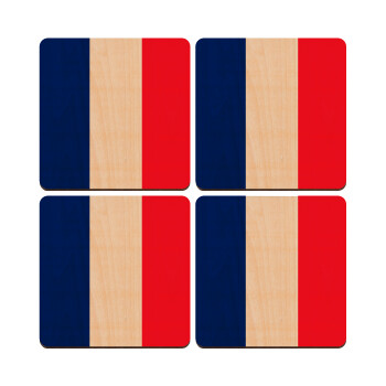 France flag, ΣΕΤ x4 Σουβέρ ξύλινα τετράγωνα plywood (9cm)