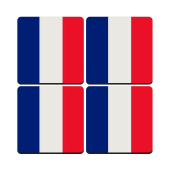 France flag, ΣΕΤ 4 Σουβέρ ξύλινα τετράγωνα (9cm)