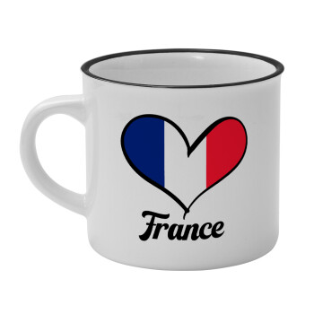 France flag, Κούπα κεραμική vintage Λευκή/Μαύρη 230ml