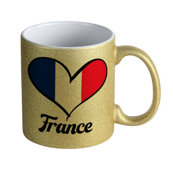 France flag, Κούπα Χρυσή Glitter που γυαλίζει, κεραμική, 330ml