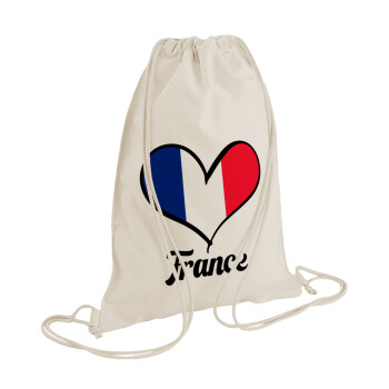 France flag, Τσάντα πλάτης πουγκί GYMBAG natural (28x40cm)