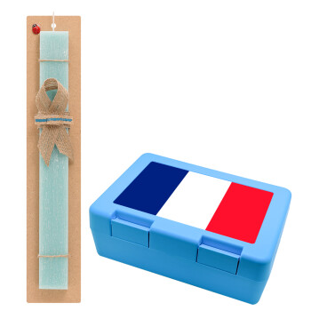 France flag, Easter Set, children's snack container BLUE & Easter aromatic flat candle (30cm) (TURQUOISE)