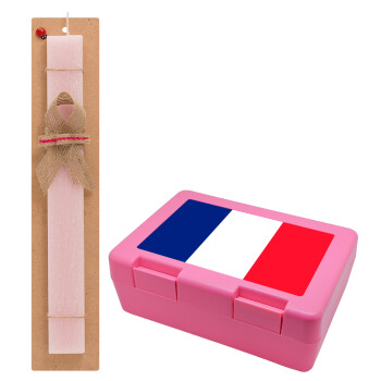 France flag, Πασχαλινό Σετ, παιδικό δοχείο κολατσιού ΡΟΖ & πασχαλινή λαμπάδα αρωματική πλακέ (30cm) (ΡΟΖ)