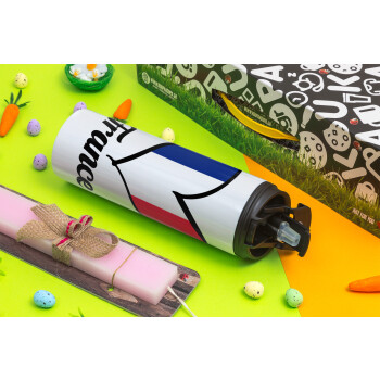 France flag, Πασχαλινή Λαμπάδα με Travel Tumbler θερμό με διπλό καπάκι (600ml, BPA free) & κερί αρωματικό πλακέ (30cm) (ΡΟΖ)