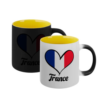 France flag, Κούπα Μαγική εσωτερικό κίτρινη, κεραμική 330ml που αλλάζει χρώμα με το ζεστό ρόφημα (1 τεμάχιο)