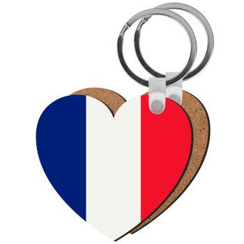 France flag, Μπρελόκ Ξύλινο καρδιά MDF