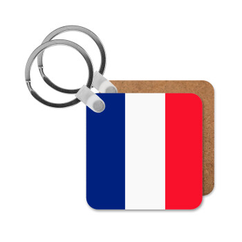 France flag, Μπρελόκ Ξύλινο τετράγωνο MDF