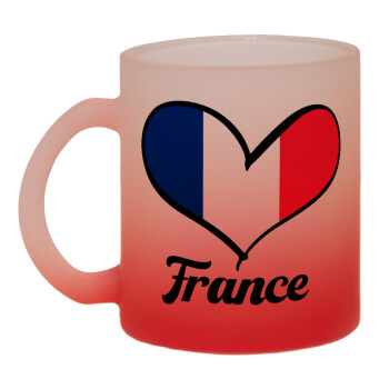 France flag, Κούπα γυάλινη δίχρωμη με βάση το κόκκινο ματ, 330ml