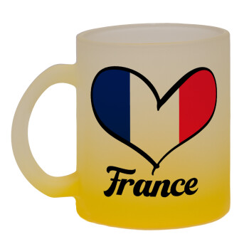 France flag, Κούπα γυάλινη δίχρωμη με βάση το κίτρινο ματ, 330ml