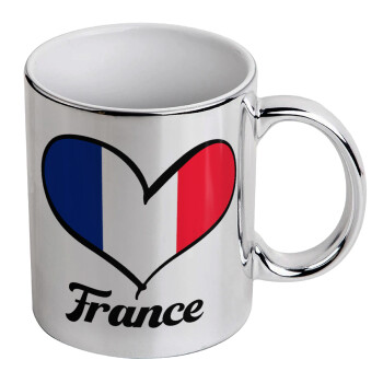 France flag, Mug ceramic, silver mirror, 330ml