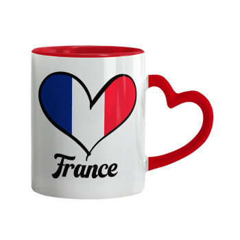 France flag, Κούπα καρδιά χερούλι κόκκινη, κεραμική, 330ml