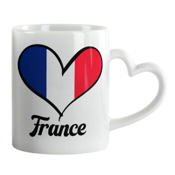 France flag, Κούπα καρδιά χερούλι λευκή, κεραμική, 330ml
