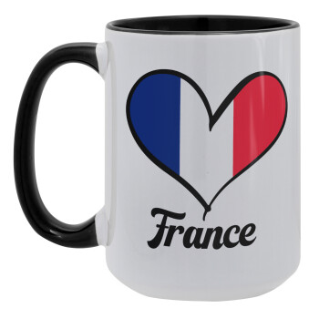 France flag, Κούπα Mega 15oz, κεραμική Μαύρη, 450ml