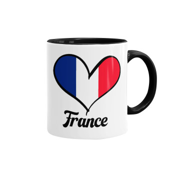 France flag, Κούπα χρωματιστή μαύρη, κεραμική, 330ml