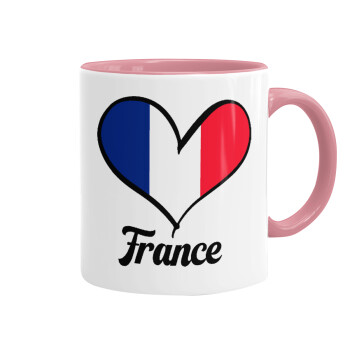 France flag, Κούπα χρωματιστή ροζ, κεραμική, 330ml