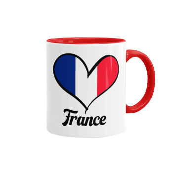 France flag, Κούπα χρωματιστή κόκκινη, κεραμική, 330ml