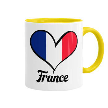 France flag, Κούπα χρωματιστή κίτρινη, κεραμική, 330ml