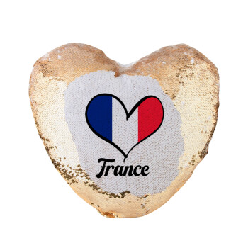 France flag, Μαξιλάρι καναπέ καρδιά Μαγικό Χρυσό με πούλιες 40x40cm περιέχεται το  γέμισμα