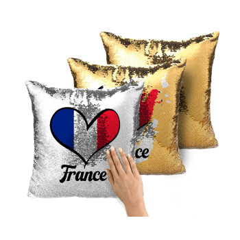 France flag, Μαξιλάρι καναπέ Μαγικό Χρυσό με πούλιες 40x40cm περιέχεται το γέμισμα
