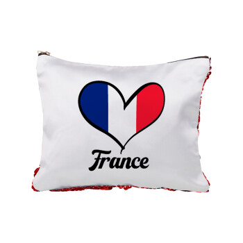 France flag, Τσαντάκι νεσεσέρ με πούλιες (Sequin) Κόκκινο