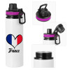 Metallic water bottle with safety lid, 850ml aluminum