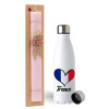 Easter Set, metallic stainless steel water bottle (750ml) & scented flat Easter candle (30cm) (PINK)