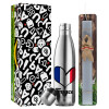 Easter Set, metallic stainless thermos flask (500ml) & scented flat Easter candle (30cm) (GRAY)