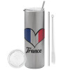 Tumbler stainless steel Silver 600ml, with metal straw & cleaning brush