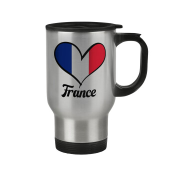France flag, Κούπα ταξιδιού ανοξείδωτη με καπάκι, διπλού τοιχώματος (θερμό) 450ml