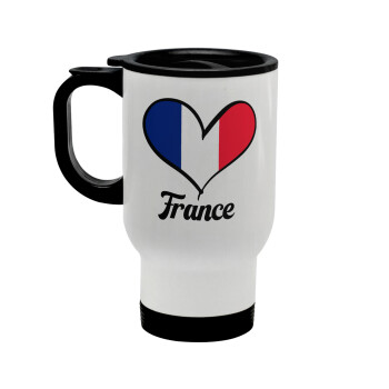 France flag, Κούπα ταξιδιού ανοξείδωτη με καπάκι, διπλού τοιχώματος (θερμό) λευκή 450ml