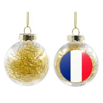 France flag, Χριστουγεννιάτικη μπάλα δένδρου διάφανη με χρυσό γέμισμα 8cm