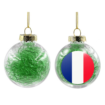 France flag, Χριστουγεννιάτικη μπάλα δένδρου διάφανη με πράσινο γέμισμα 8cm