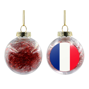 France flag, Χριστουγεννιάτικη μπάλα δένδρου διάφανη με κόκκινο γέμισμα 8cm