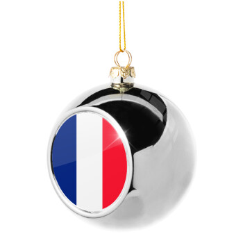France flag, Silver 8cm Christmas tree ball ornament
