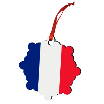 France flag, Χριστουγεννιάτικο στολίδι snowflake ξύλινο 7.5cm