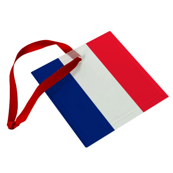 France flag, Χριστουγεννιάτικο στολίδι γυάλινο τετράγωνο 9x9cm