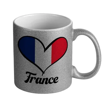 France flag, Κούπα Ασημένια Glitter που γυαλίζει, κεραμική, 330ml