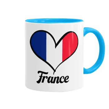 France flag, Κούπα χρωματιστή γαλάζια, κεραμική, 330ml
