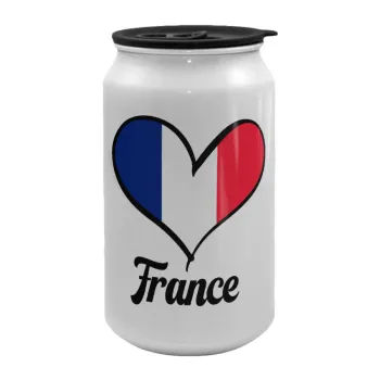 France flag, Κούπα ταξιδιού μεταλλική με καπάκι (tin-can) 500ml