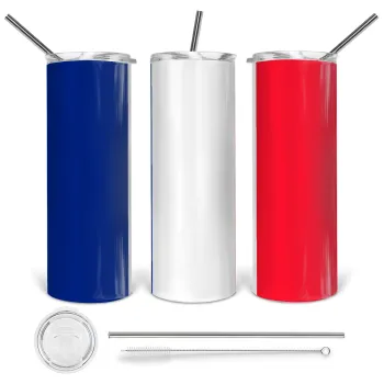 France flag, Tumbler stainless steel 600ml, with metal straw & cleaning brush