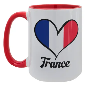 France flag, Κούπα Mega 15oz, κεραμική Κόκκινη, 450ml