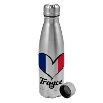 France flag, Metallic water bottle, stainless steel, 750ml