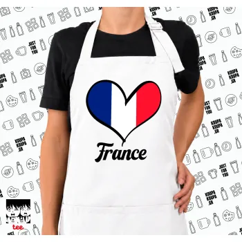 France flag, Ποδιά μακριά Σεφ ολόσωμη με τσέπες white (ΕΝΗΛΙΚΩΝ)