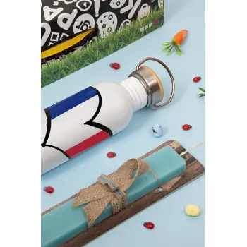 France flag, Πασχαλινή Λαμπάδα με παγούρι μεταλλικό (620ml, stainless steel) & κερί αρωματικό πλακέ (30cm) (ΤΙΡΚΟΥΑΖ)