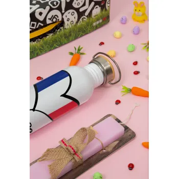 France flag, Πασχαλινή Λαμπάδα με παγούρι μεταλλικό (620ml, stainless steel) & κερί αρωματικό πλακέ (30cm) (ΡΟΖ)