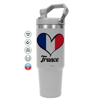 France flag, GREY Travel Tumbler with Handle 890ml