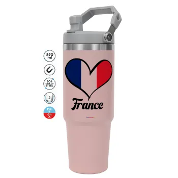 France flag, PINK Travel Tumbler with Handle 890ml