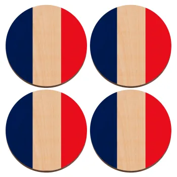 France flag, ΣΕΤ x4 Σουβέρ ξύλινα στρογγυλά plywood (9cm)